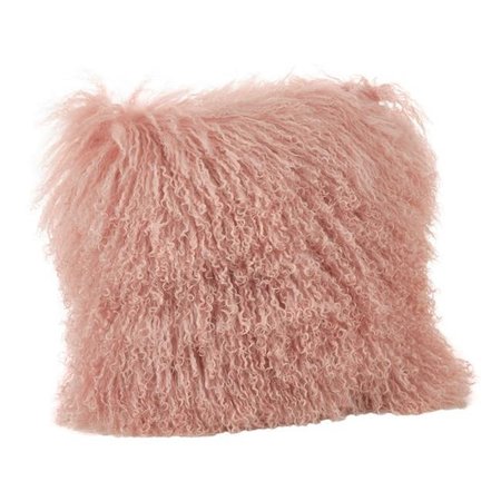 SARO LIFESTYLE SARO 3564.RS16S 16 in. Square Wool Mongolian Lamb Fur Throw Pillow  Rose 3564.RS16S